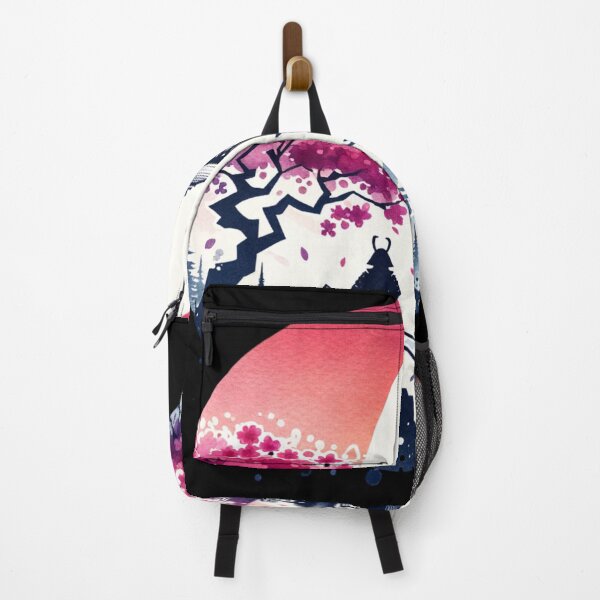 Item preview, Japanese landscape with samurai, pagoda, cherry blossoms, modern style designed and sold by Pflugart.