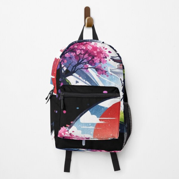 Item preview, Japanese landscape with samurai, pagoda, cherry blossoms, modern style designed and sold by Pflugart.