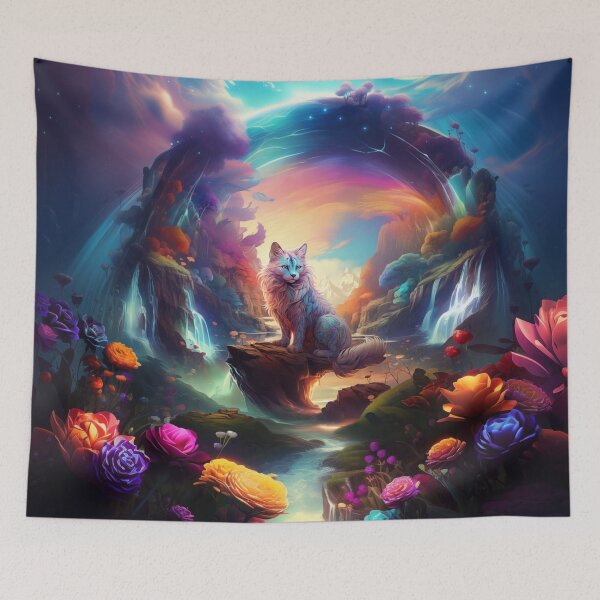 Item preview, Majestic white cat in fantasy land with flowers designed and sold by CiniAi.