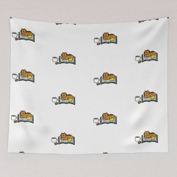 Item preview, a Cat and a Duck on the book with a cup of coffee and a biscuit designed and sold by superbaechoo.