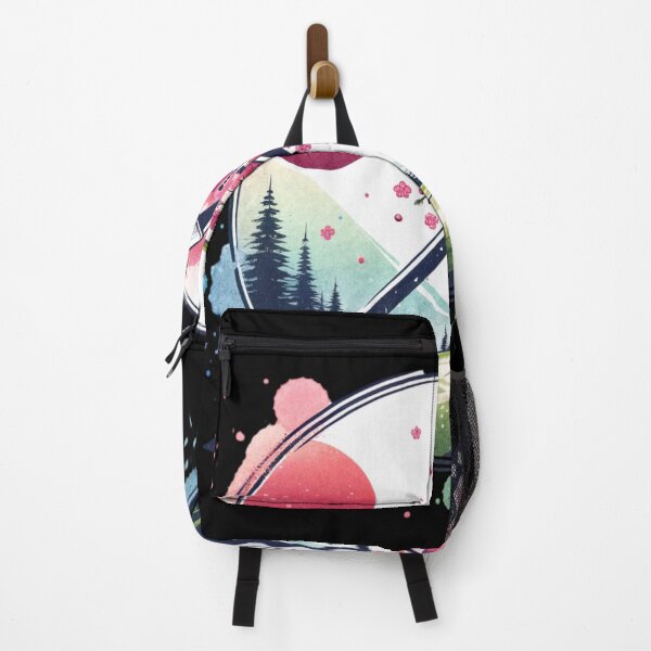 Item preview, Japanese landscape with katana, red sun, pagoda, cherry blossoms, modern style designed and sold by Pflugart.