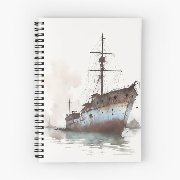 Item preview, Abandoned Ship near Ocean Watercolor Painting designed and sold by TheRedPixels.