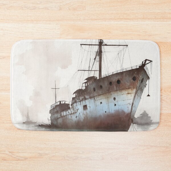 Item preview, Abandoned Ship near Ocean Watercolor Painting designed and sold by TheRedPixels.