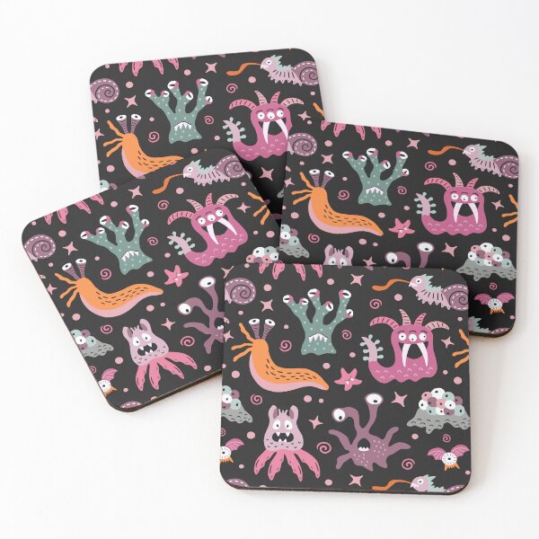 Item preview, Friendly monsters from black outer space - cute halloween creatures with many eyes - purple, pink and orange designed and sold by Muxune.