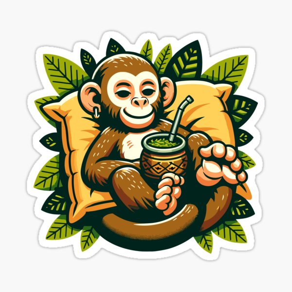 Item preview, Monkey with Yerba Mate, animal relax designed and sold by CyfroweMysli.