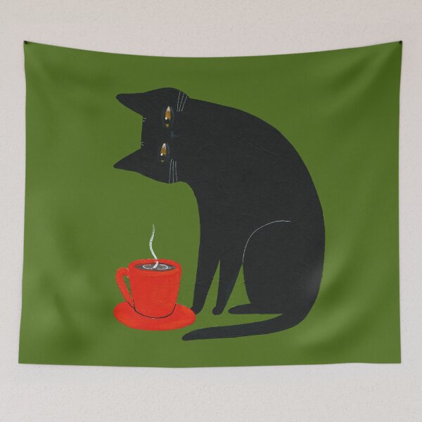 Item preview, Black Cat, Red Cup designed and sold by KilkennyCat Art.