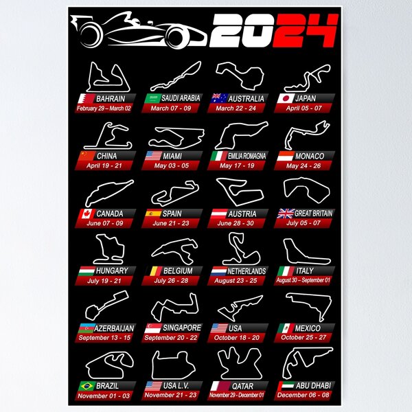 Calendar Formula race cars 2024 circuits sport v2 Poster