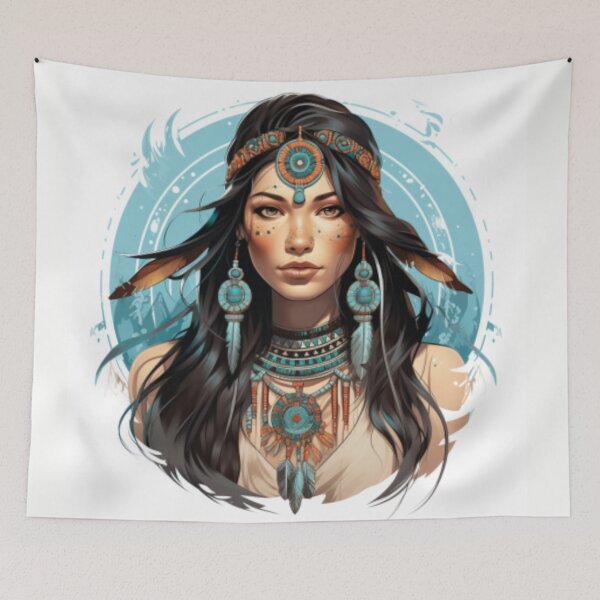 Item preview, Young Native American woman with hair and makeup according to her tribe designed and sold by cristina1001.