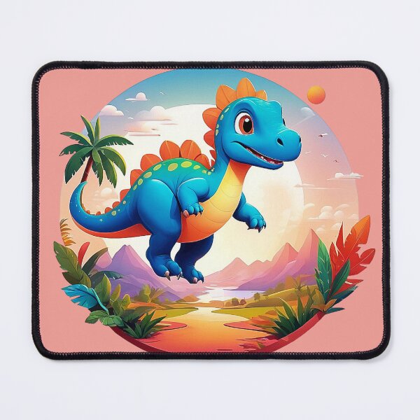 Item preview, Autumnal flight: Blue-orange dinosaur over oasis designed and sold by Minpadesign.