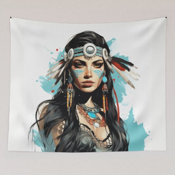 Item preview, Young Native American woman with hair and makeup according to her tribe designed and sold by cristina1001.