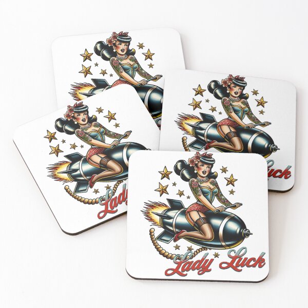 Item preview, Lady Luck vintage tattoo, nose art, lady riding bomb designed and sold by Bigsy-Art.