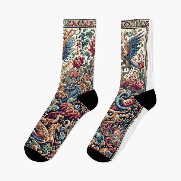 Artikelvorschau, nahtlose Muster mit floralen Mustern und Elementen, die an Fabelwesen oder mittelalterliche Szenen erinnern entworfen und verkauft von rizaldz.