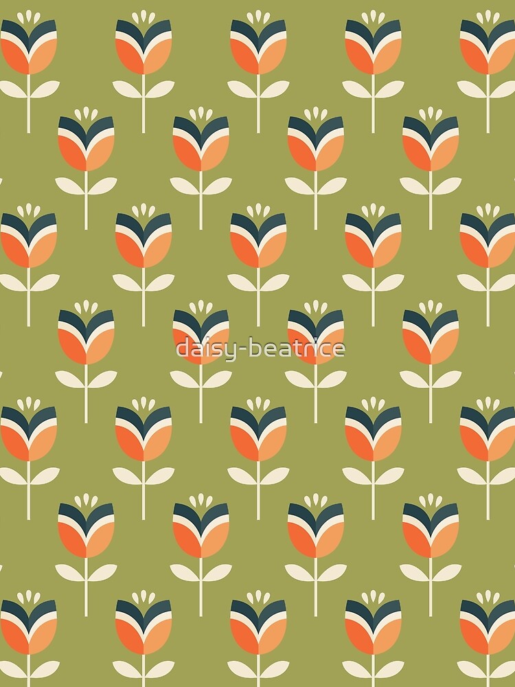 Retro Tulip - Orange and Olive Green by daisy-beatrice