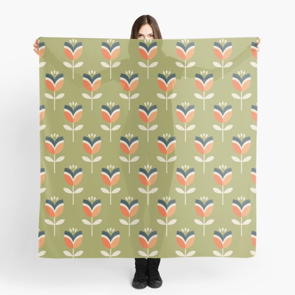 Retro Tulip - Orange and Olive Green Scarf