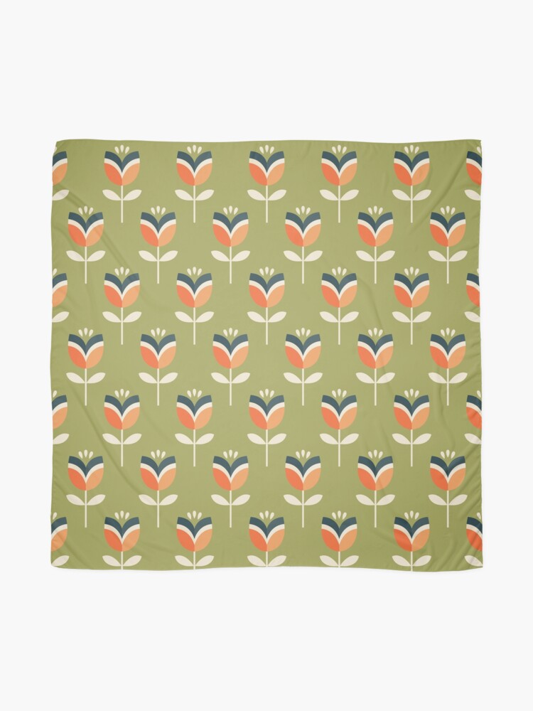 Alternate view of Retro Tulip - Orange and Olive Green Scarf