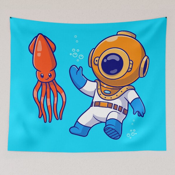 Item preview, marine Encounter: Cute Diver Swimming with Squid designed and sold by hjian8219.