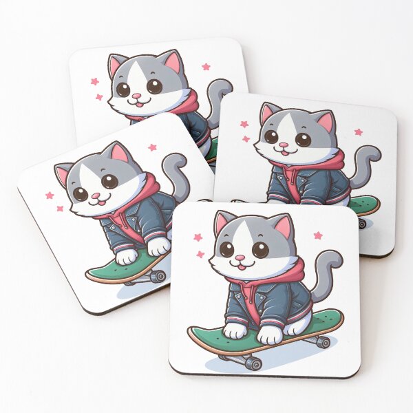Item preview, cute cat riding skateboard with jacket designed and sold by MzulhilmiZam.