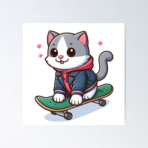 Item preview, cute cat riding skateboard with jacket designed and sold by MzulhilmiZam.