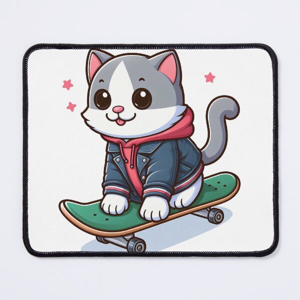 Item preview, cute cat riding skateboard with jacket designed and sold by MzulhilmiZam.