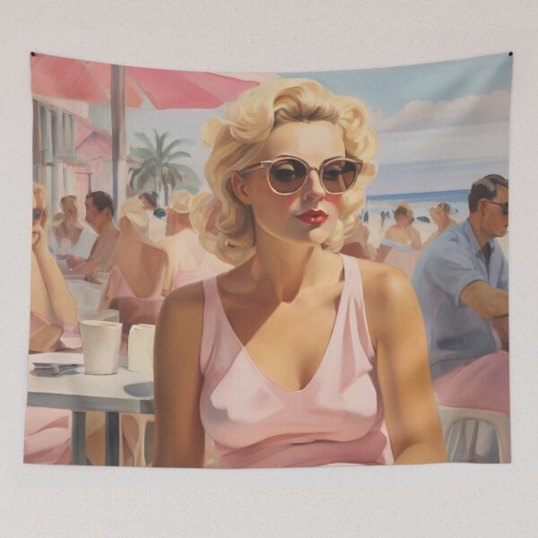 Item preview, Painting of a woman in a beach cafe designed and sold by Working-Woman.