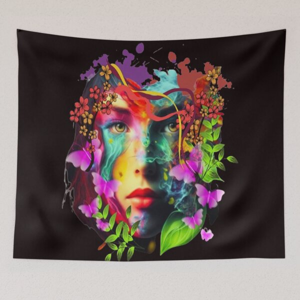 Item preview, Botanical Face Abstraction,  Bohemian design, Abstraction, bold colorful abstract playful design inspired by nature designed and sold by Adri Barnard.