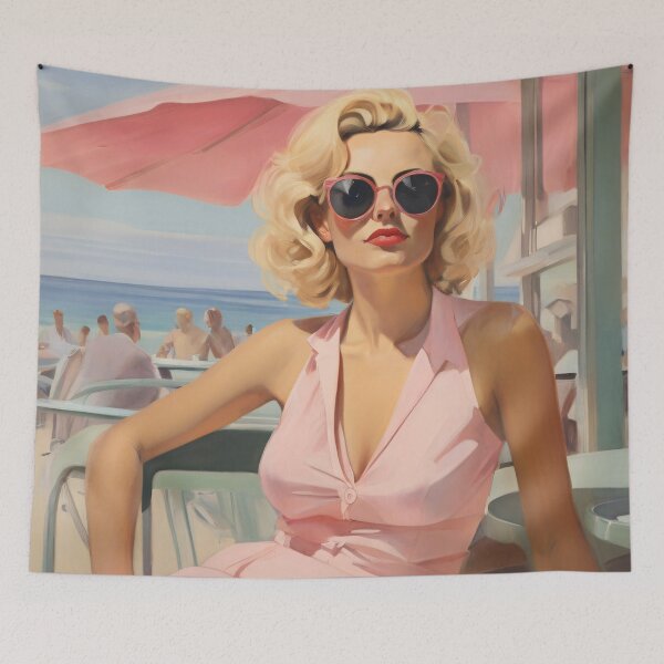 Item preview, Painting of a woman in a beach cafe designed and sold by Working-Woman.