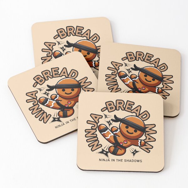 Item preview, Ninja Bread Man performing aerial kick while dodging multiple shurikens for Christmas designed and sold by The magic  Yellow bus.