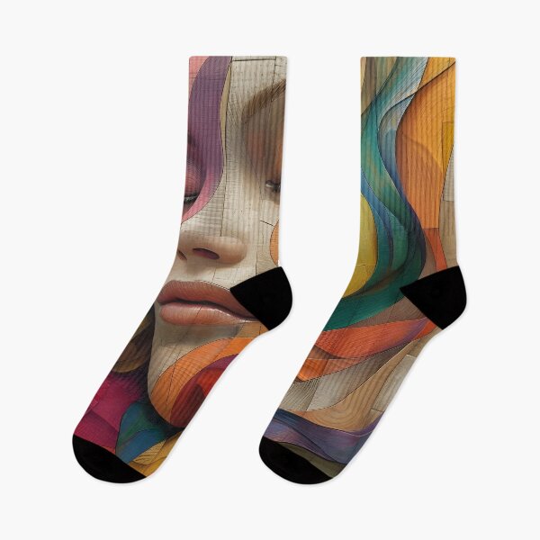 Item preview, colorful wooden textured print of a female face designed and sold by dcrc.