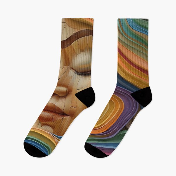 Item preview, Colorful wooden textured print of a female face designed and sold by dcrc.