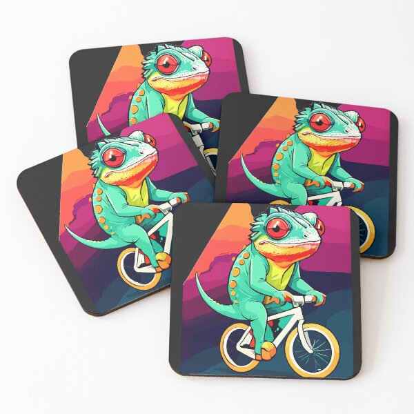 Item preview, Kawaii Reptile Cute Chameleon on a Bike designed and sold by LamarrDreams13.