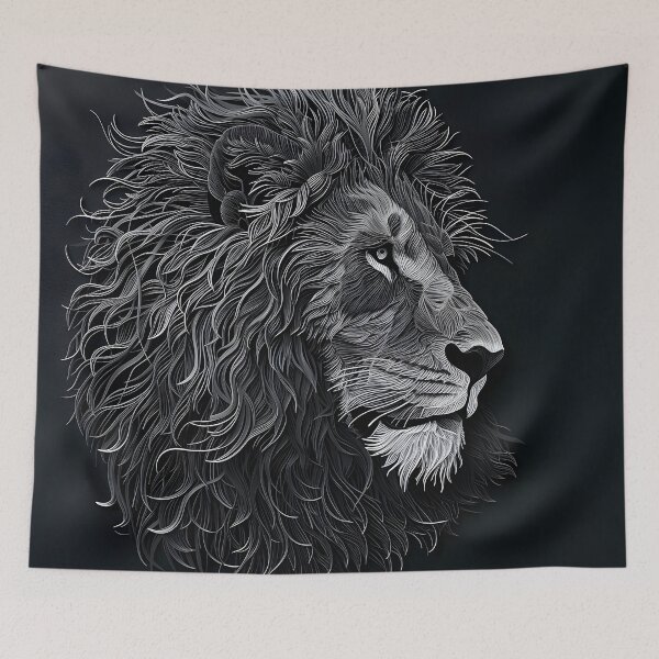 Item preview, Black paper lion portrait art print designed and sold by dcrc.