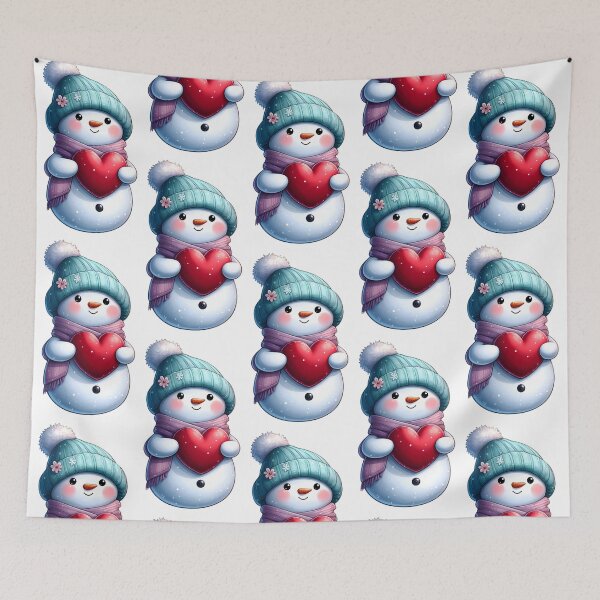 Item preview, Cute Kawaii Snowman holding a red Heart designed and sold by DreamyEscapism.