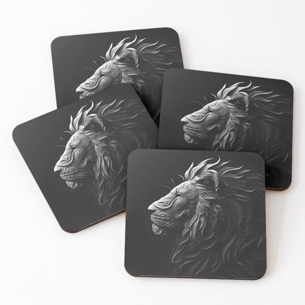 Item preview, black paper lion portrait art print designed and sold by dcrc.