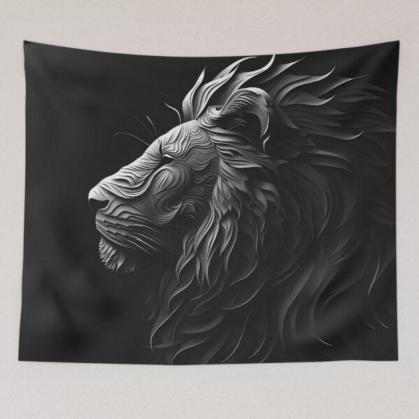 Item preview, black paper lion portrait art print designed and sold by dcrc.