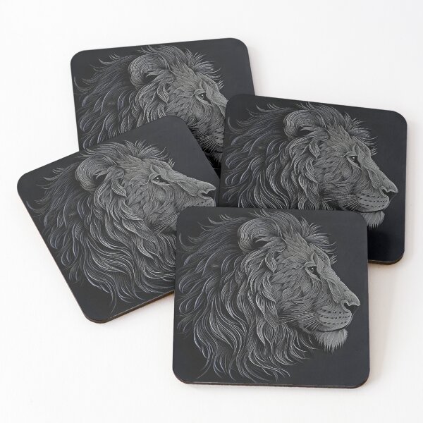 Item preview, black paper lion portrait art print designed and sold by dcrc.