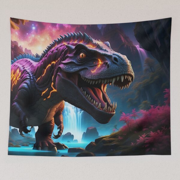 Item preview, Mystical Dinosaur in a Magical Waterfall Landscape” designed and sold by ArtComixHaven.