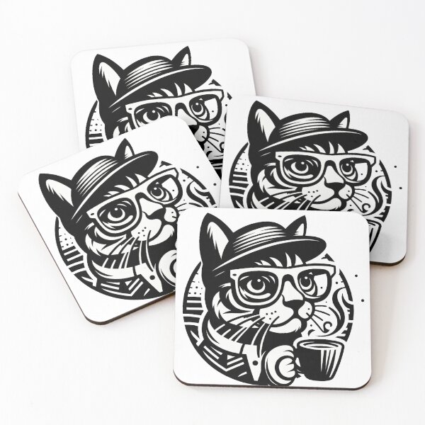 Item preview, Cat hipster with coffee designed and sold by Big Catsby.