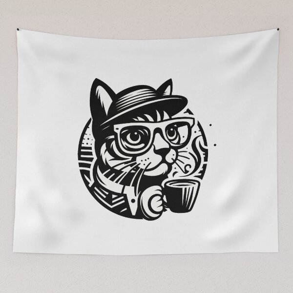 Item preview, Cat hipster with coffee designed and sold by Big Catsby.