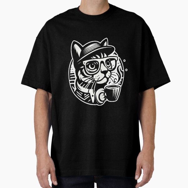 Item preview, Cat hipster with coffee designed and sold by Big Catsby.
