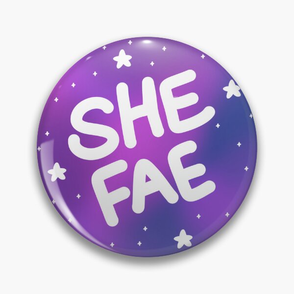 Item preview, She/fae space pronoun pin designed and sold by dreamsclouds.