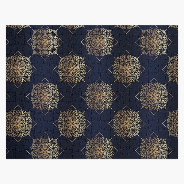 Navy & Gold Damask Pattern Jigsaw Puzzle