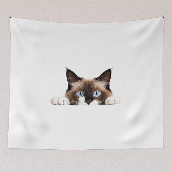 Item preview, Blue-Eyed Peeking Snowshoe Cat - Transparent & Playful Feline Illustration designed and sold by ColorsOfCulture.