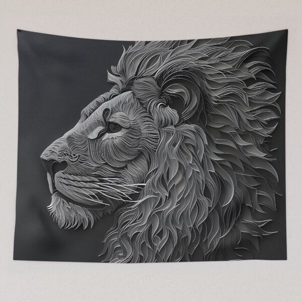 Item preview, Black paper lion portrait art print designed and sold by dcrc.