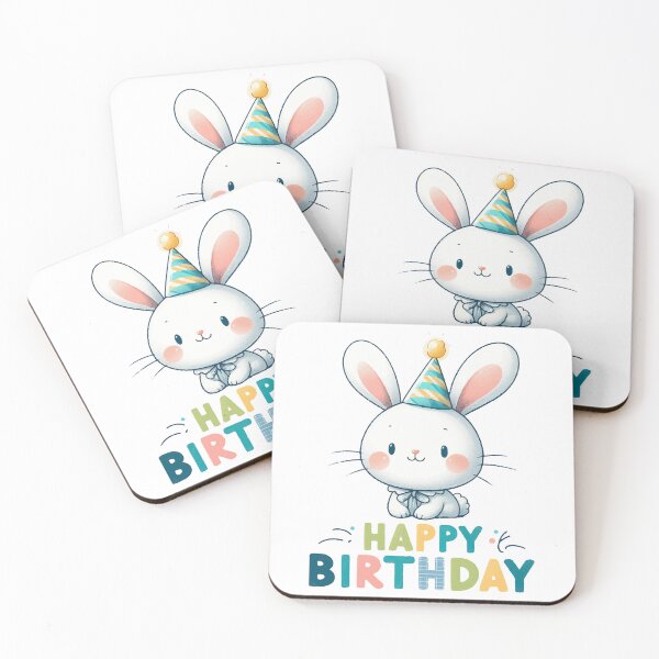 Item preview, Kawaii Happy Birthday White Bunny Rabbit Party designed and sold by TomFrontierArt.