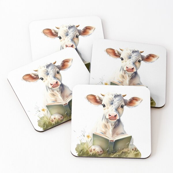 Item preview, Watercolor Baby Cow with Book designed and sold by IndieBookCove.