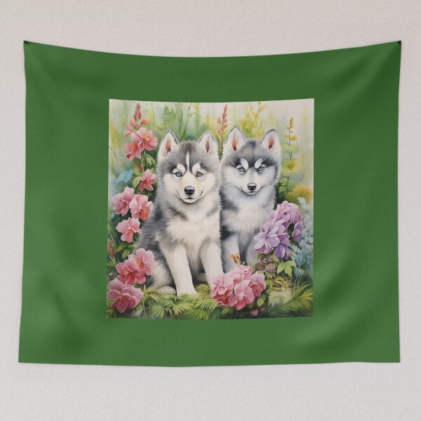Item preview, Alaskan Malamute Puppies in a Flower Garden designed and sold by Samuelsboro.