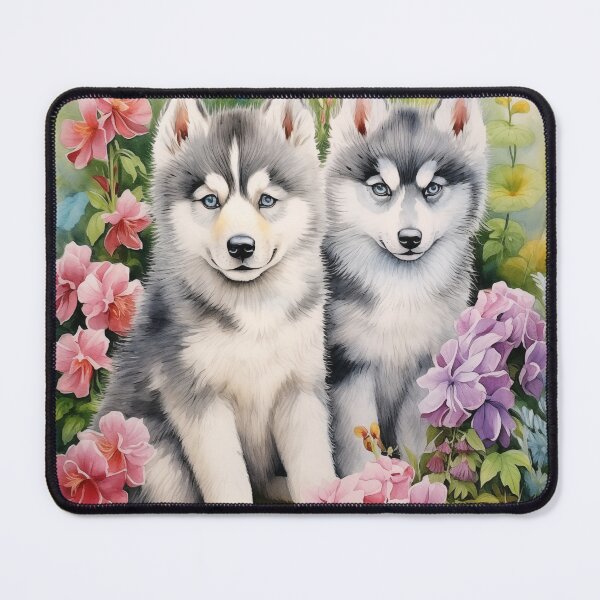 Item preview, Alaskan Malamute Puppies in a Flower Garden designed and sold by Samuelsboro.