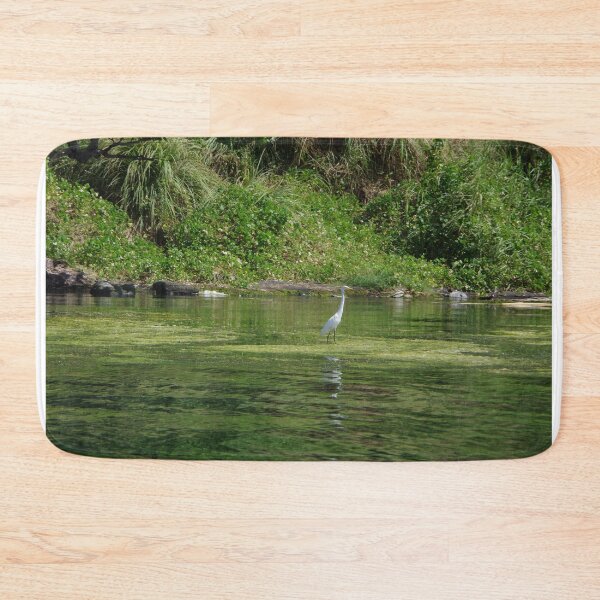 Item preview, Ardea alba (Great Egret) next to Taal Volcano, in Taal Lake, Philippines designed and sold by The Botanical Jason.