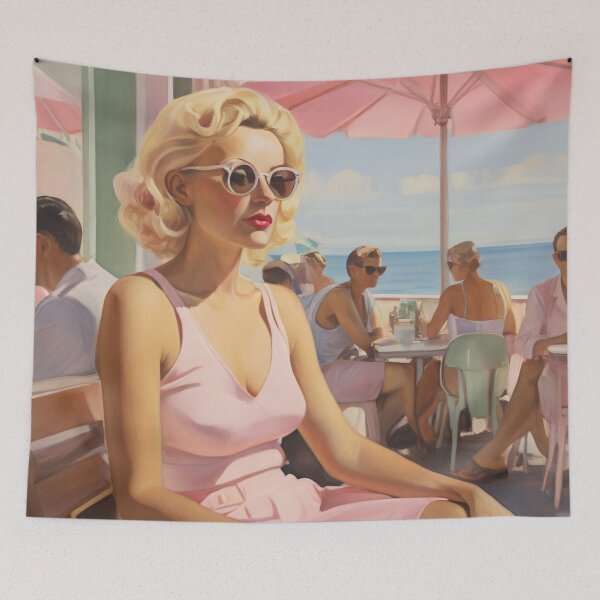 Item preview, Painting of a woman in a beach cafe designed and sold by Working-Woman.