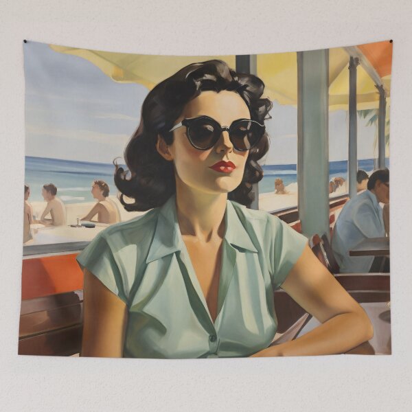 Item preview, Painting of a woman in a beach cafe designed and sold by Working-Woman.